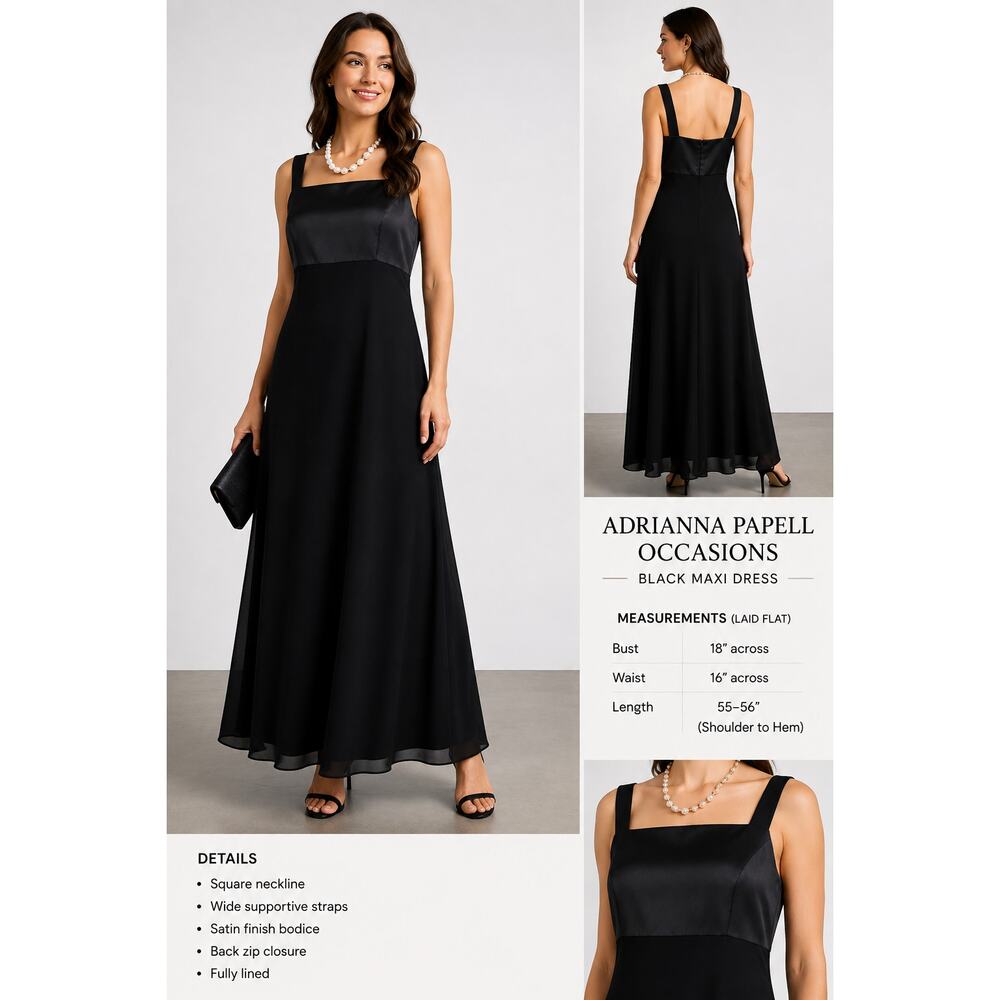 Adrianna Papell Occasions Black Maxi Dress – Elegant Formal Evening Gown Size 10 - Picture 6 of 7